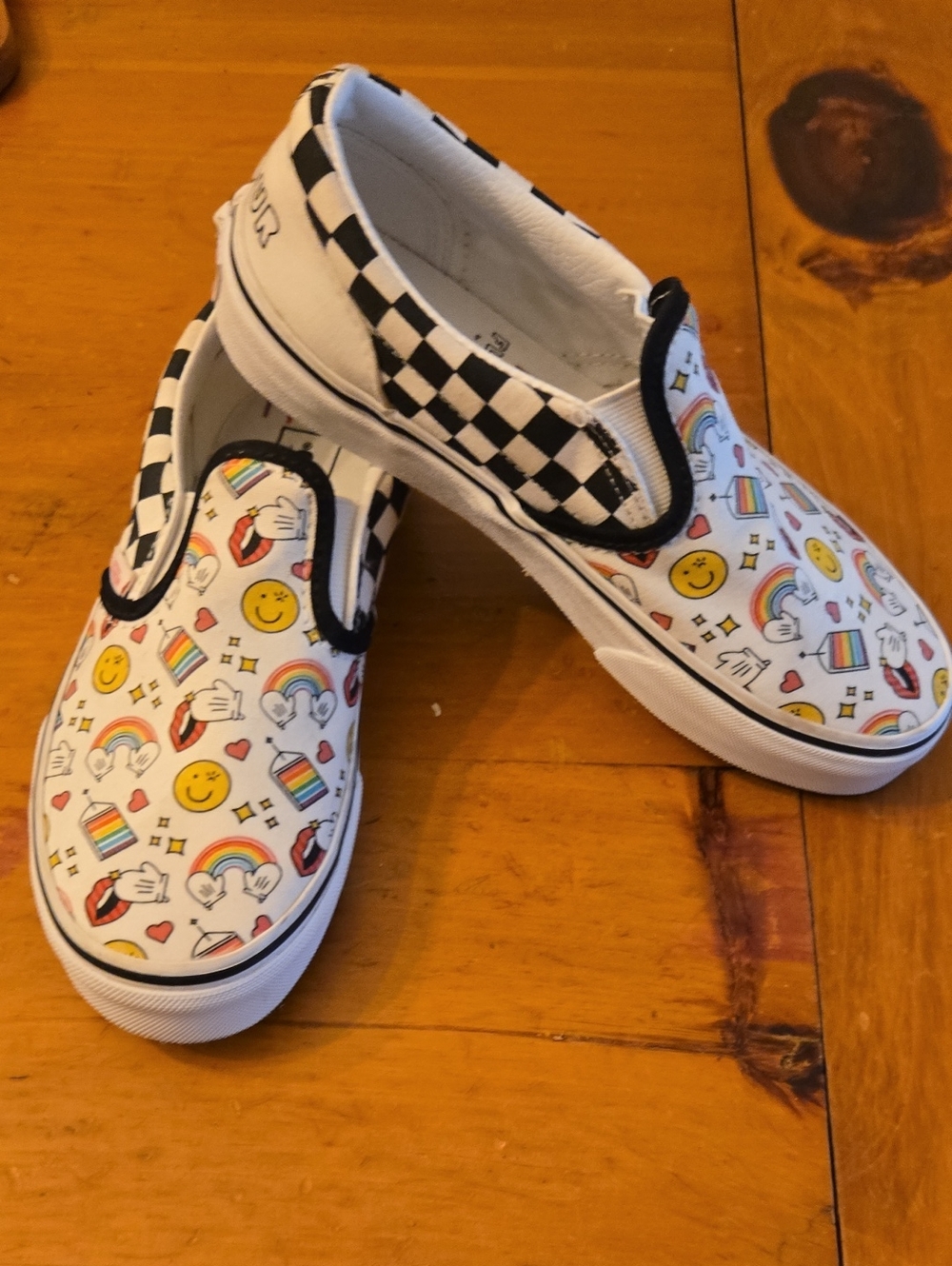 Kids Vams Slip-On Sneakers with Rainbow & Smile Print -Flour SHOP